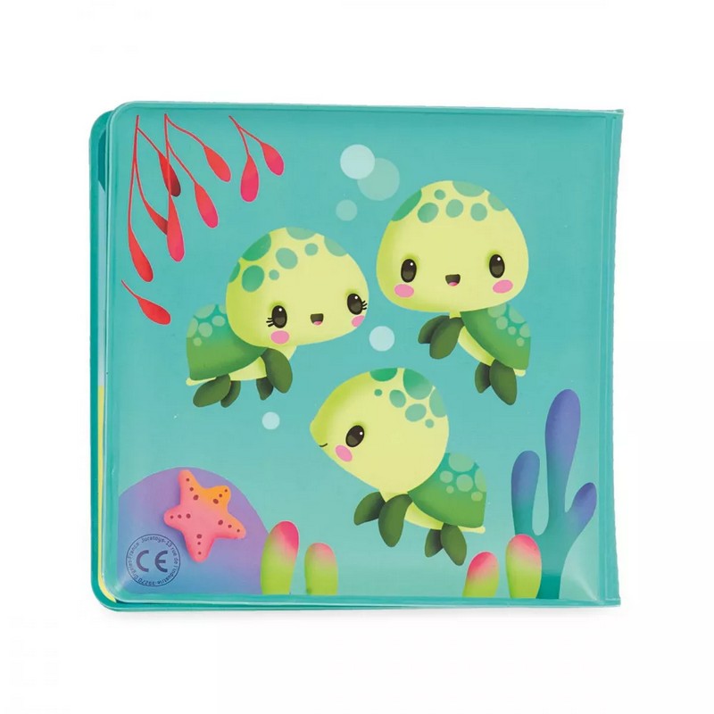 Libro magico da bagno che cambia a contatto con l'acqua con illustrazioni che mostrano la vita delle tartarughe